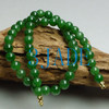 17" A Grade Natural Green Nephrite Jade Beads Necklace w/ Certificate D001047