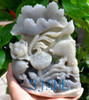 Carved Hetian Nephrite Jade Chinese Lotus Koi Fish Statue Carving w/certificate -J026326