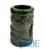 Green Nephrite Jade Pen Holder Chinese Landscape Carving Hand Carved Pencil Cup