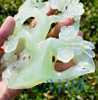Natural Translucent Xiu Jade /Serpentine Bird Flower Carving Sculpture