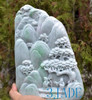 A Grade Jadeite Jade Mountain Oriental Scenery Landscape Carving Statue Sculpture w/ certificate