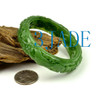 56mm Green Nephrite Jade Bangle Bracelet w/ Carved Bird Flower  w/ certificate