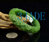 56mm Green Nephrite Jade Bangle Bracelet w/ Carved Bird Flower  w/ certificate