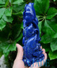 Natural Lapis Lazuli Lotus & Koi Fish Sculpture Chinese Art Carving