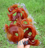 Carnelian / Red Agate Double Dragons Playing Pearl Sculpture Chinese Carving