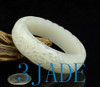 62.5mm Carved Natural White Nephrite Jade Bangle Bracelet, w/ Certificate