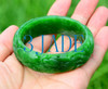 56.5mm Hand Carved Green Nephrite Jade Bangle Bracelet w/ Bird Flower Pattern  w/ certificate