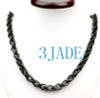 Hand Carved Black Nephrite Jade Link Chain Necklace 