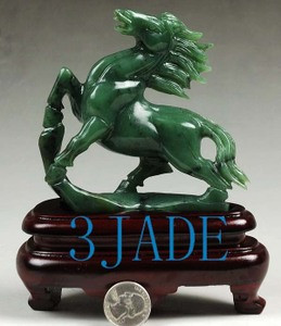 Natural Green Nephrite Jade Horse Statue / Carving / Sculpture J026100