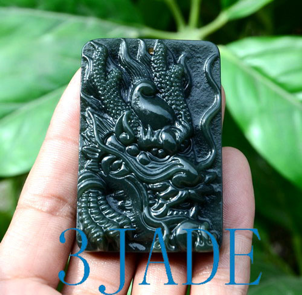 Natural Nephrite Jade Carving: Dragon Amulet / Pendant