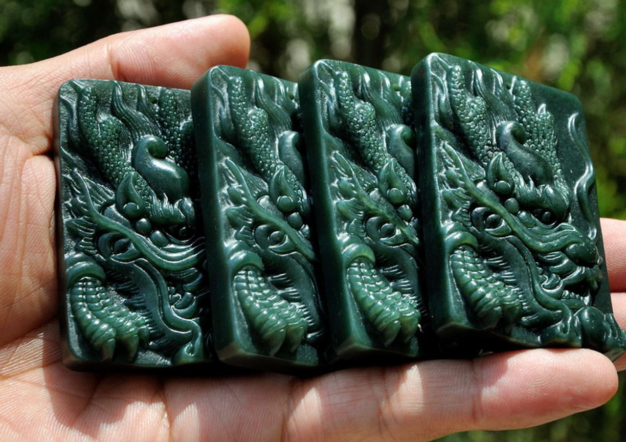 Natural Nephrite Jade Carving: Dragon Amulet / Pendant