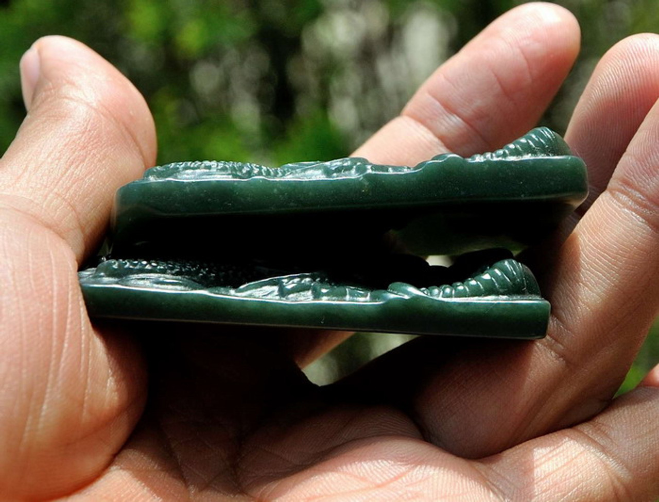 Natural Nephrite Jade Carving: Dragon Amulet / Pendant