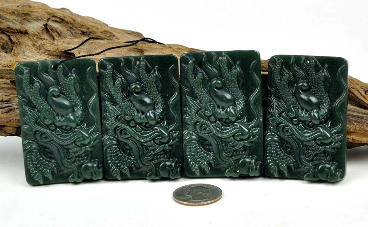 Natural Nephrite Jade Carving: Dragon Amulet / Pendant