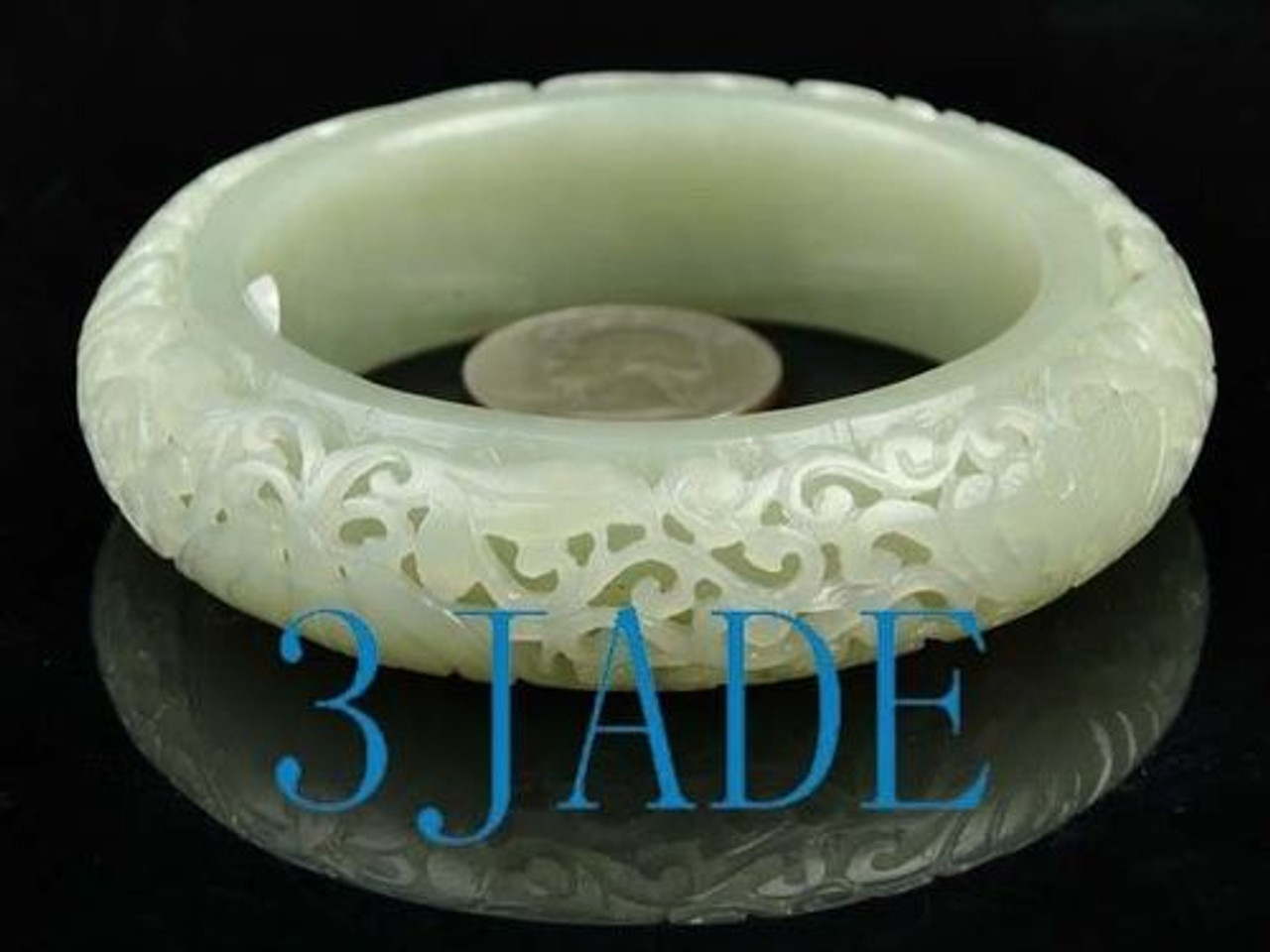 56.8mm Hand Carved Natural Hetian Nephrite Jade Bangle Bracelet w/ Certificate