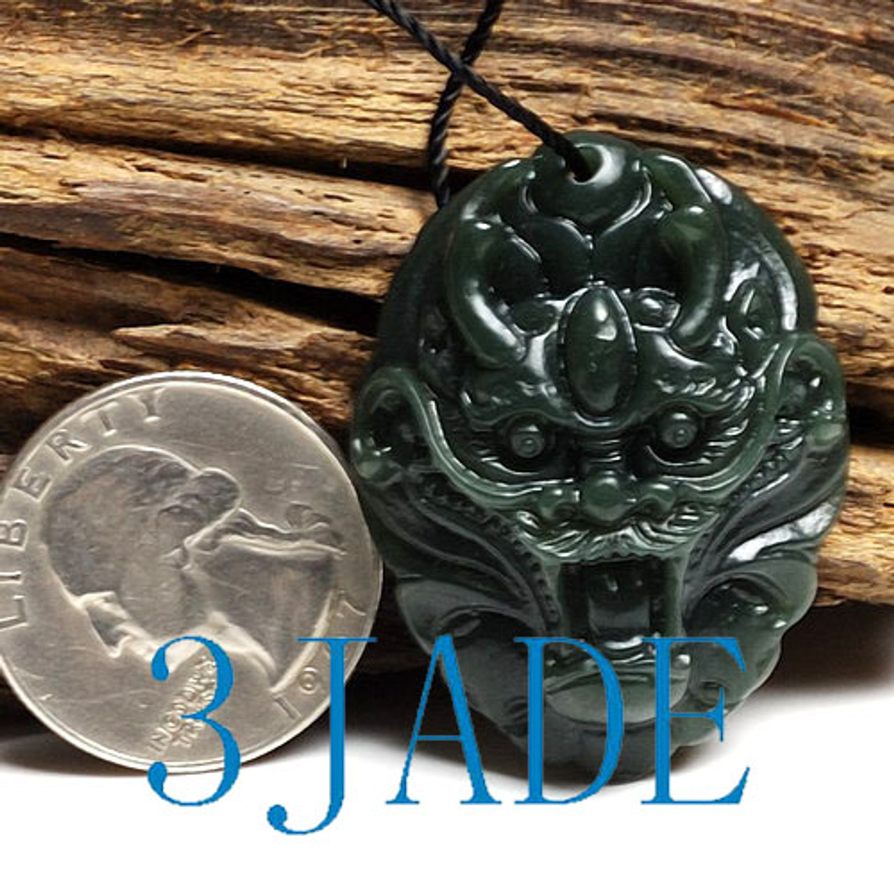 Natural Nephrite Jade Carving: Dragon Head Pendant G025402