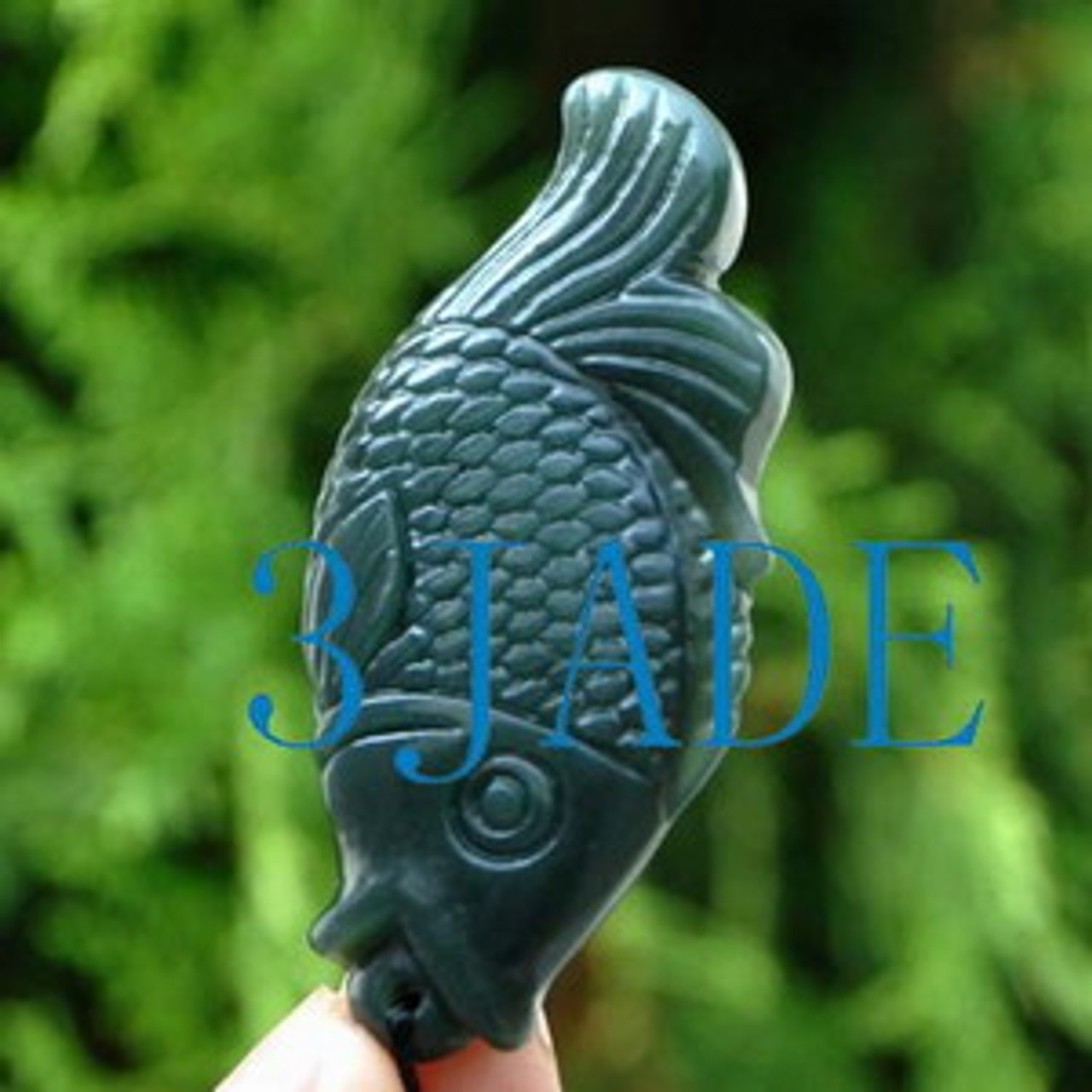 2" Natural Nephrite Jade Fish Gemstone Charm Pendant / Hand Carved Figurine