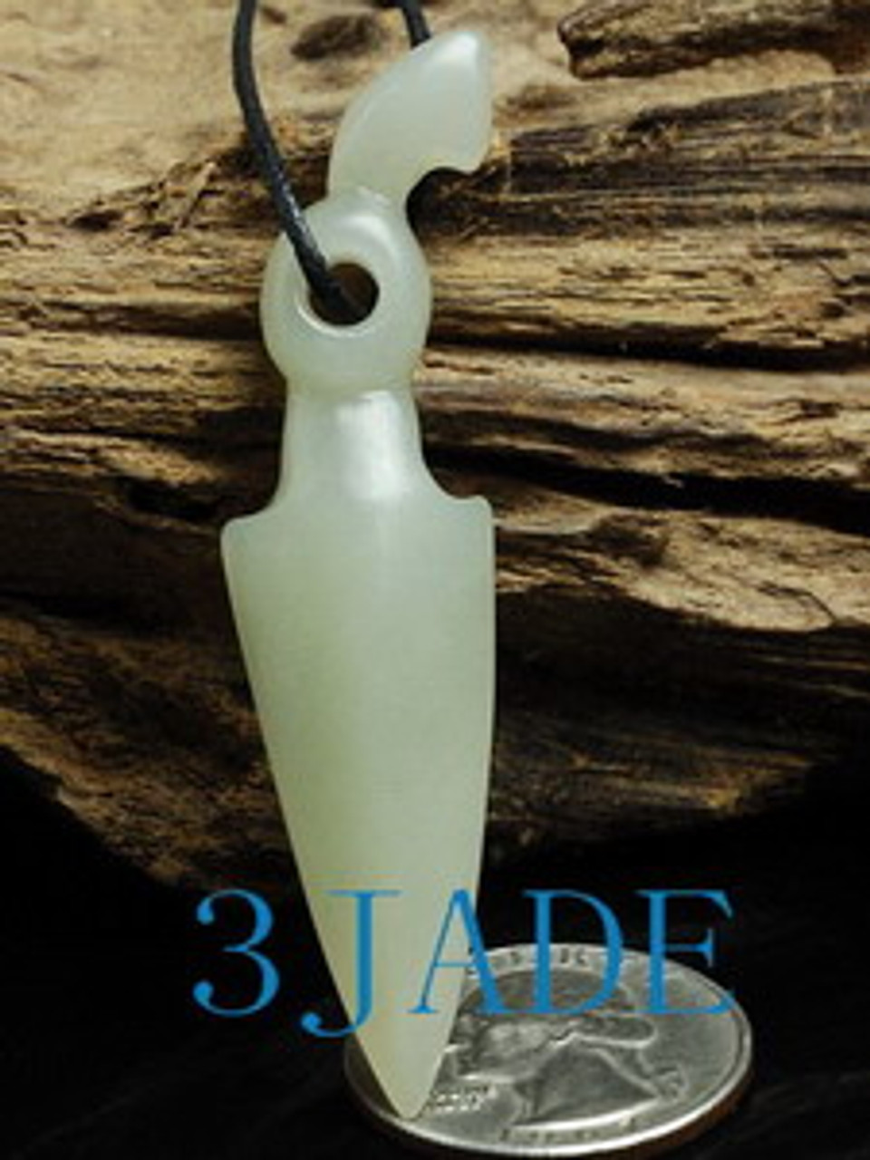 Hand Carved Natural Hetian Nephrite Jade Spear Amulet Pendant G025380