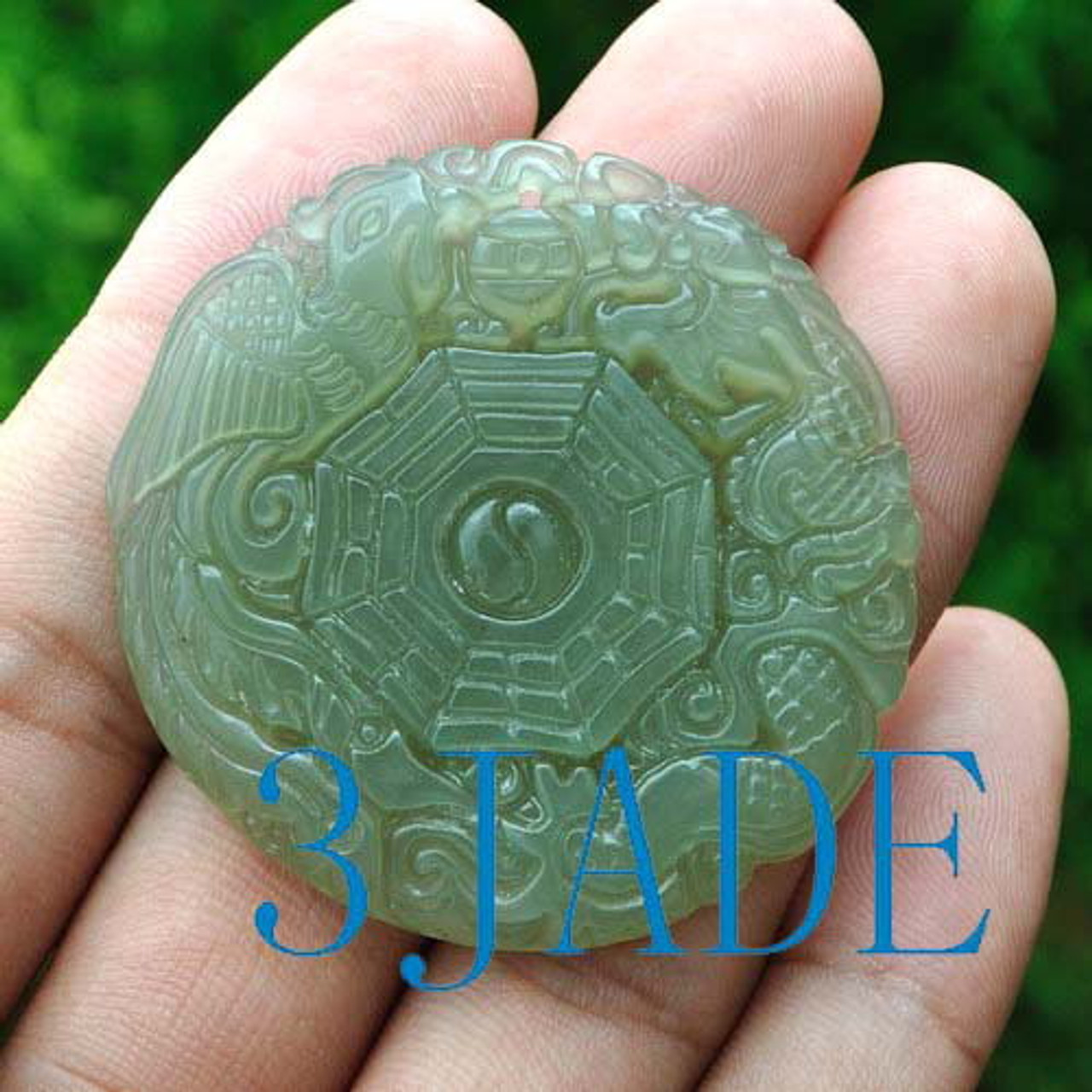 Natural Hetian Nephrite Jade Tai-chi Bagua Diagram Dragon Phoenix Pendant G025456