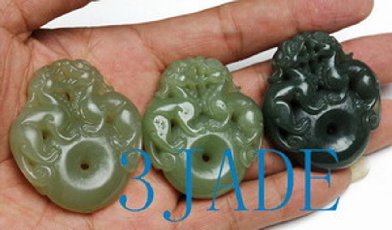 3PCS Natural Hetian Nephrite Jade Lions / Foo Dogs Amulet Pendants / Chinese Art