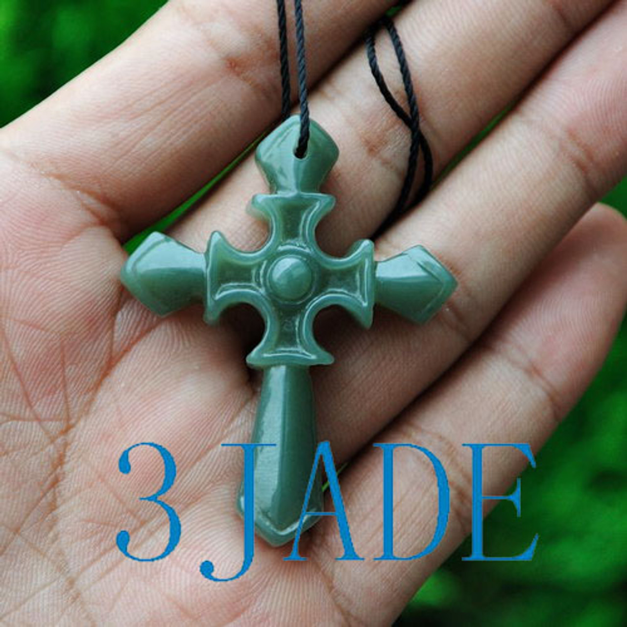 Natural Nephrite Jade Carving: Cross Amulet / Pendant