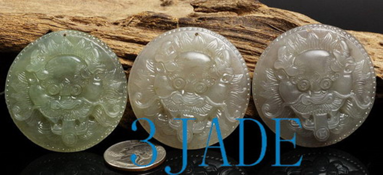 3pcs Natural Hetian Nephrite Jade Carving Dragon Head Amulets Pendants Talismans