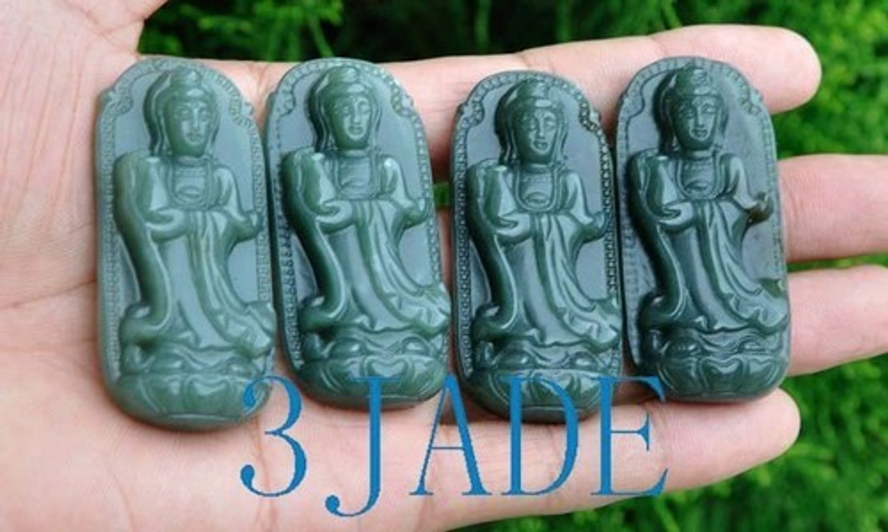 4PCS Natural Hetian Nephrite Jade Kwan Yin / Guanyin Amulet Pendants