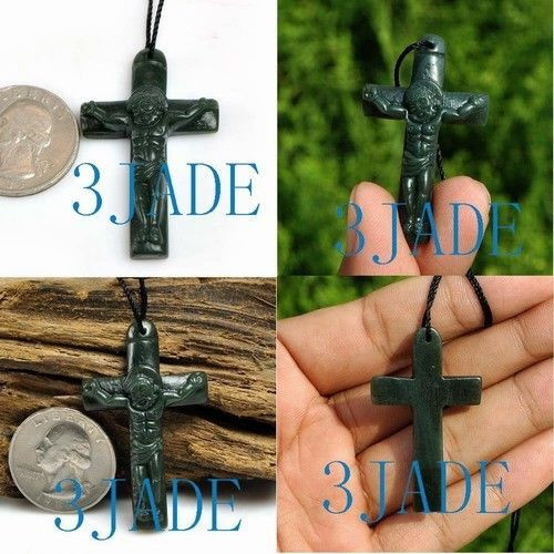 4pcs Natural Nephrite Jade Carving: Crucifix / Cross Christ Jesus Pendants