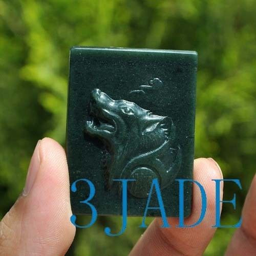 Natural Hetian Nephrite Jade Wolf- Head Amulet Pendant Talisman G025558