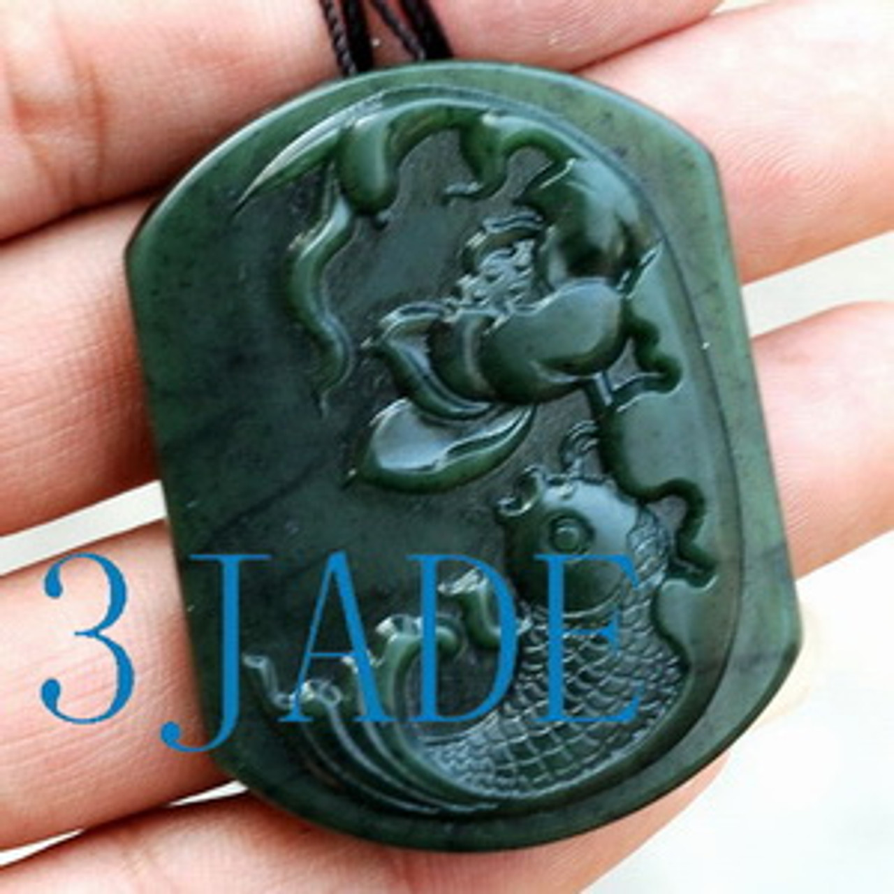Natural Green Nephrite Jade Carving: Koi Fish Pendant