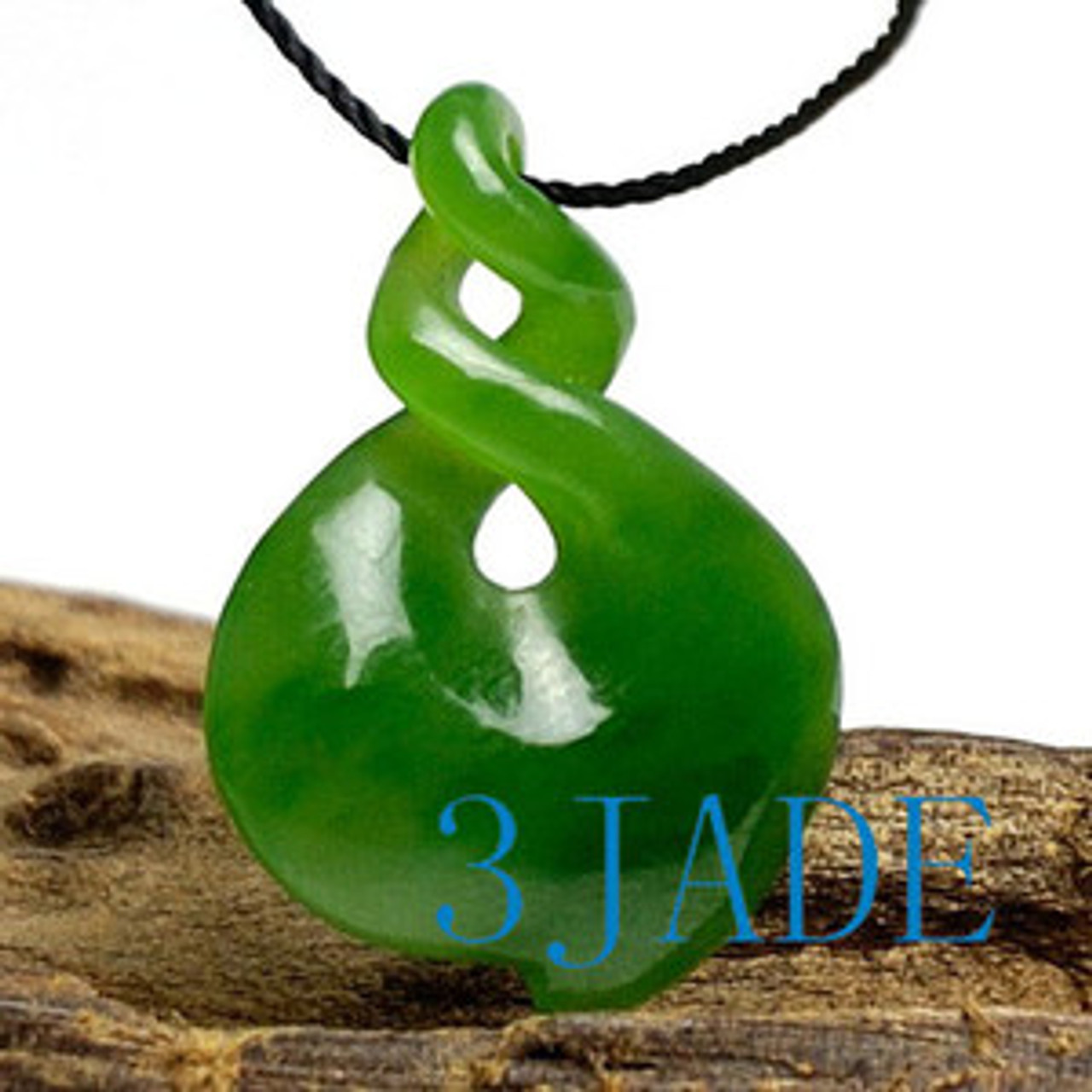 Vibrant Green Nephrite Jade Double Twist Pendant New Zealand Maori Style Art