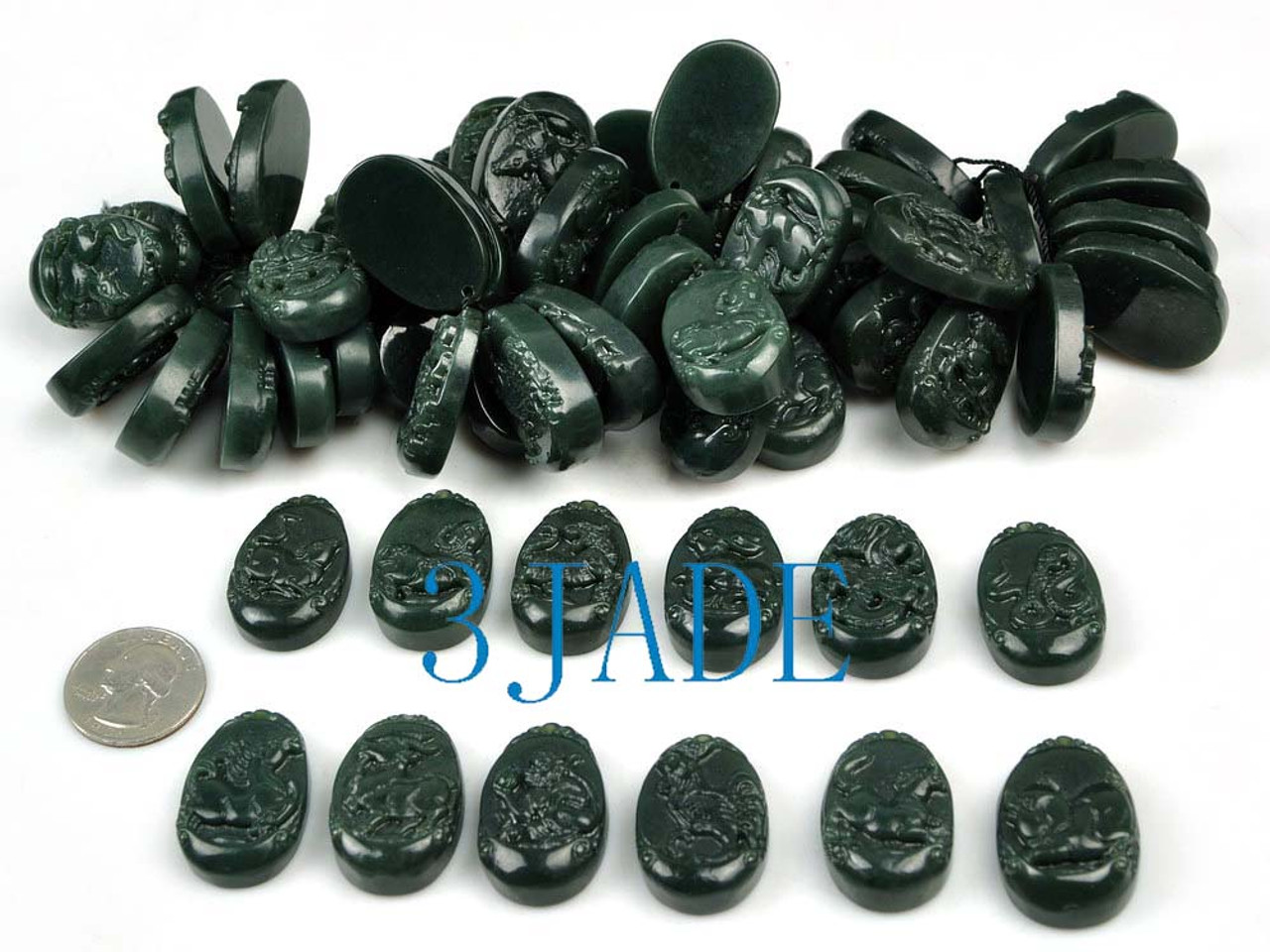 12 Natural Nephrite Jade Chinese Zodiac Animal Amulets Pendants Wholesale