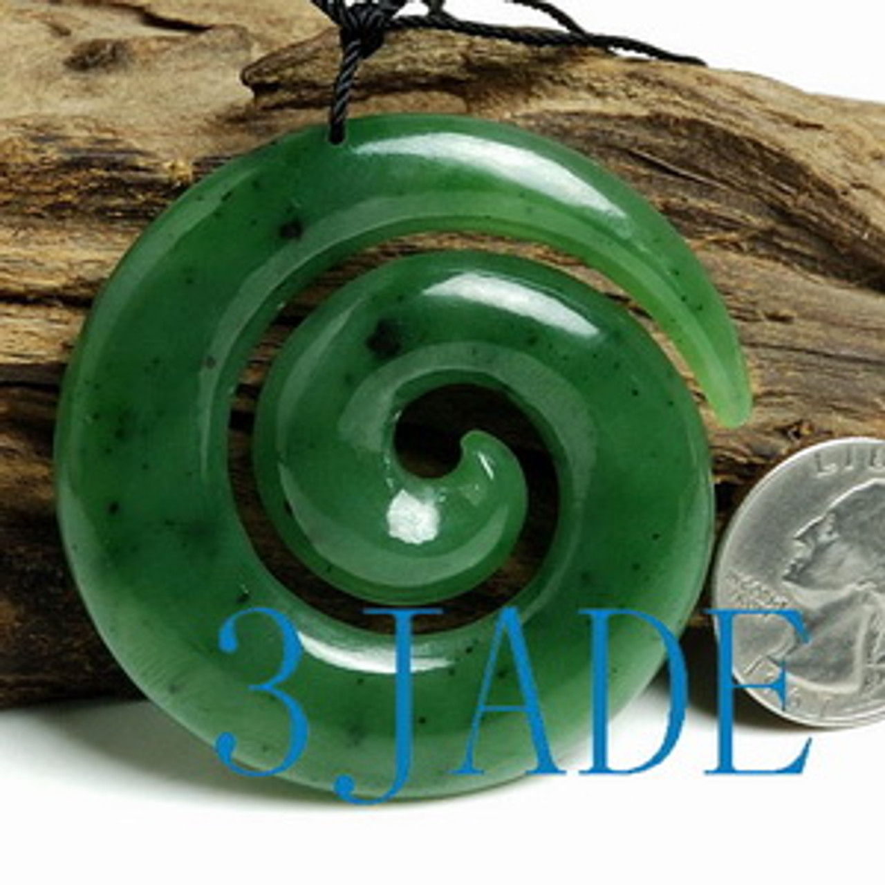 54mm Natural Green Nephrite Jade Koru Harmony Pendant New Zealand Maori Style Carving / Art