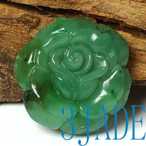 Natural Green Nephrite Jade Carving Rose Flower Pendant 3JADE