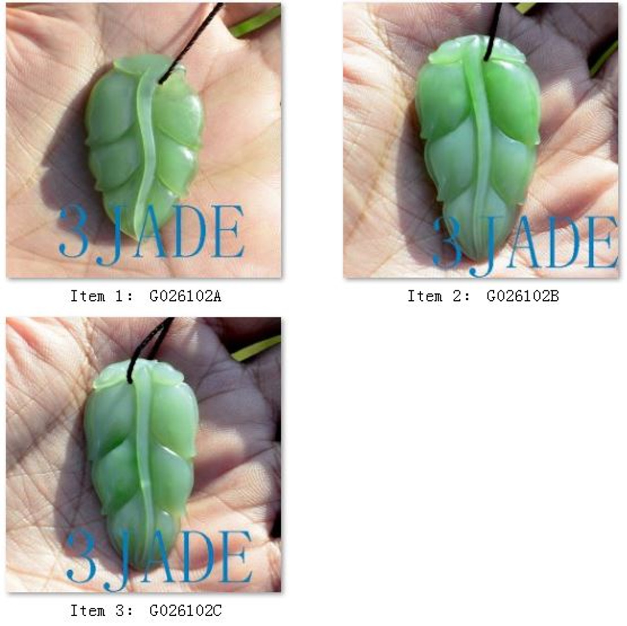 Hand Carved Natural Nephrite Jade Leaf Pendant / Carving -G025574 - 3JADE  wholesale of jade carvings, jewelry, collectables, prayer beads