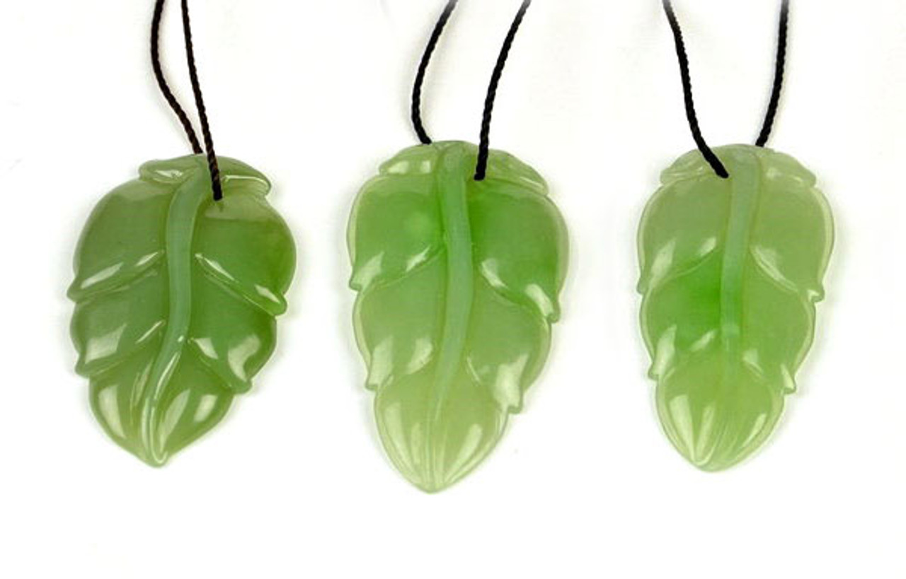 Hand Carved Fine Green Nephrite Jade Gemstone Leaf Pendant  w/ certificate