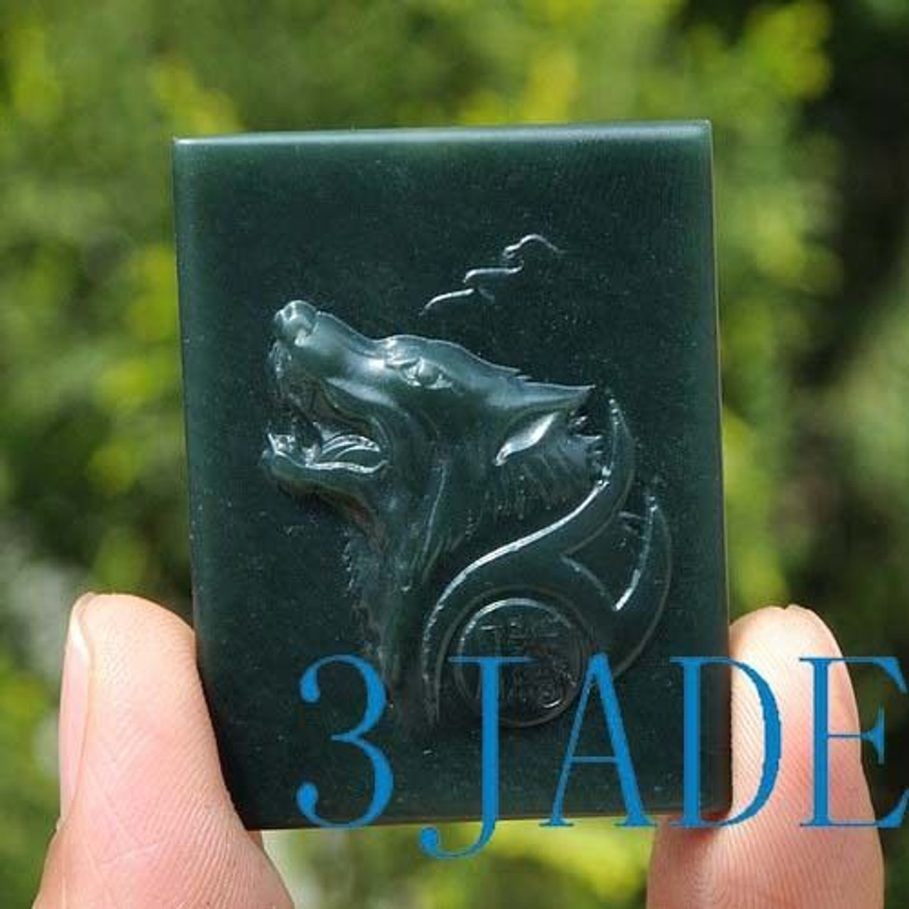 Natural Hetian Nephrite Jade Wolf- Head Amulet Pendant Talisman G025552