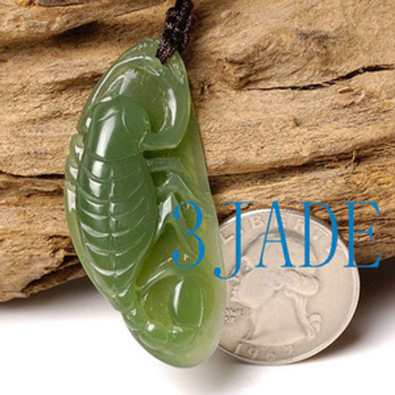 Natural Green Nephrite Jade Carving: Scorpion Pendant -G026034