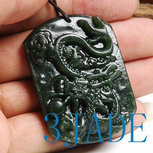 Natural Green Nephrite Jade Carving: Dragon Pendant