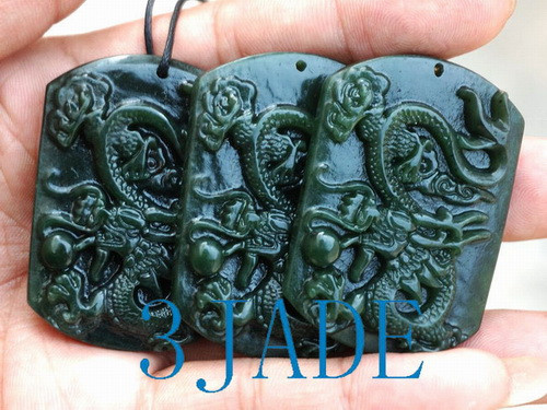 Natural Green Nephrite Jade Carving: Dragon Pendant