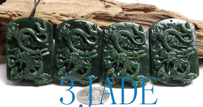 Natural Green Nephrite Jade Carving: Dragon Pendant