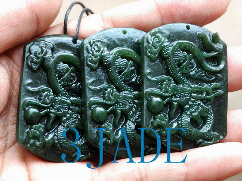 Natural Green Nephrite Jade Carving: Dragon Pendant