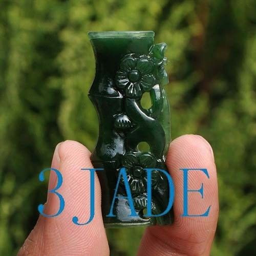 Natural Green Nephrite Jade Carving: Bamboo & Plum Flower Pendant G026106