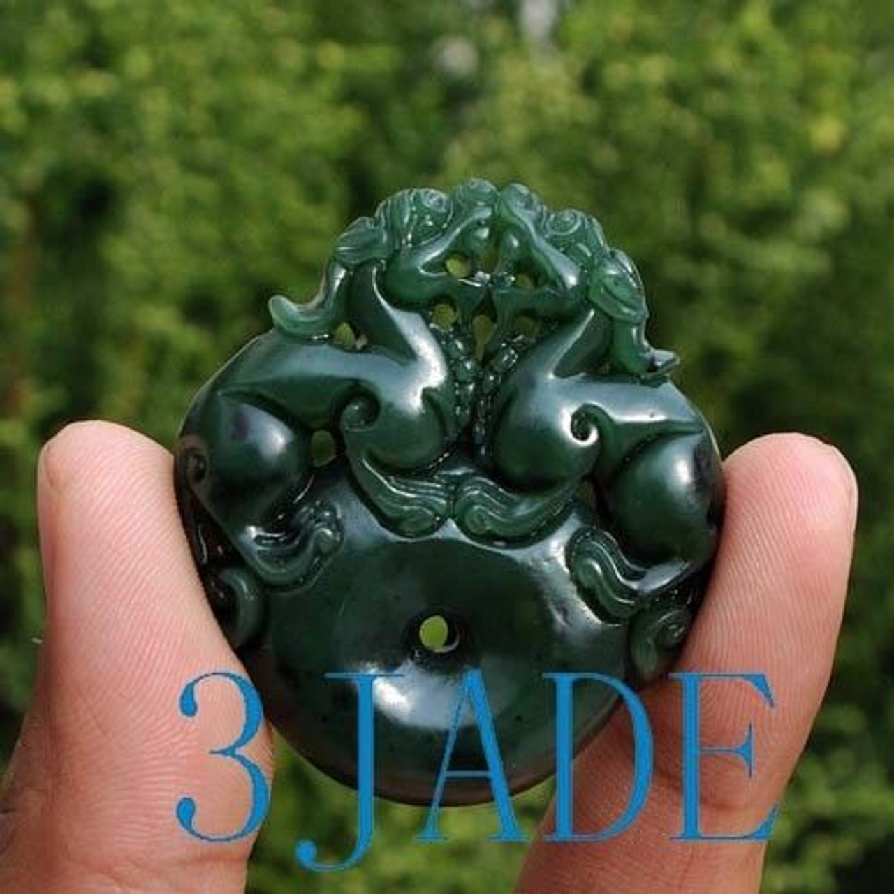 Green Nephrite Jade Chinese Foo Dog Pendant