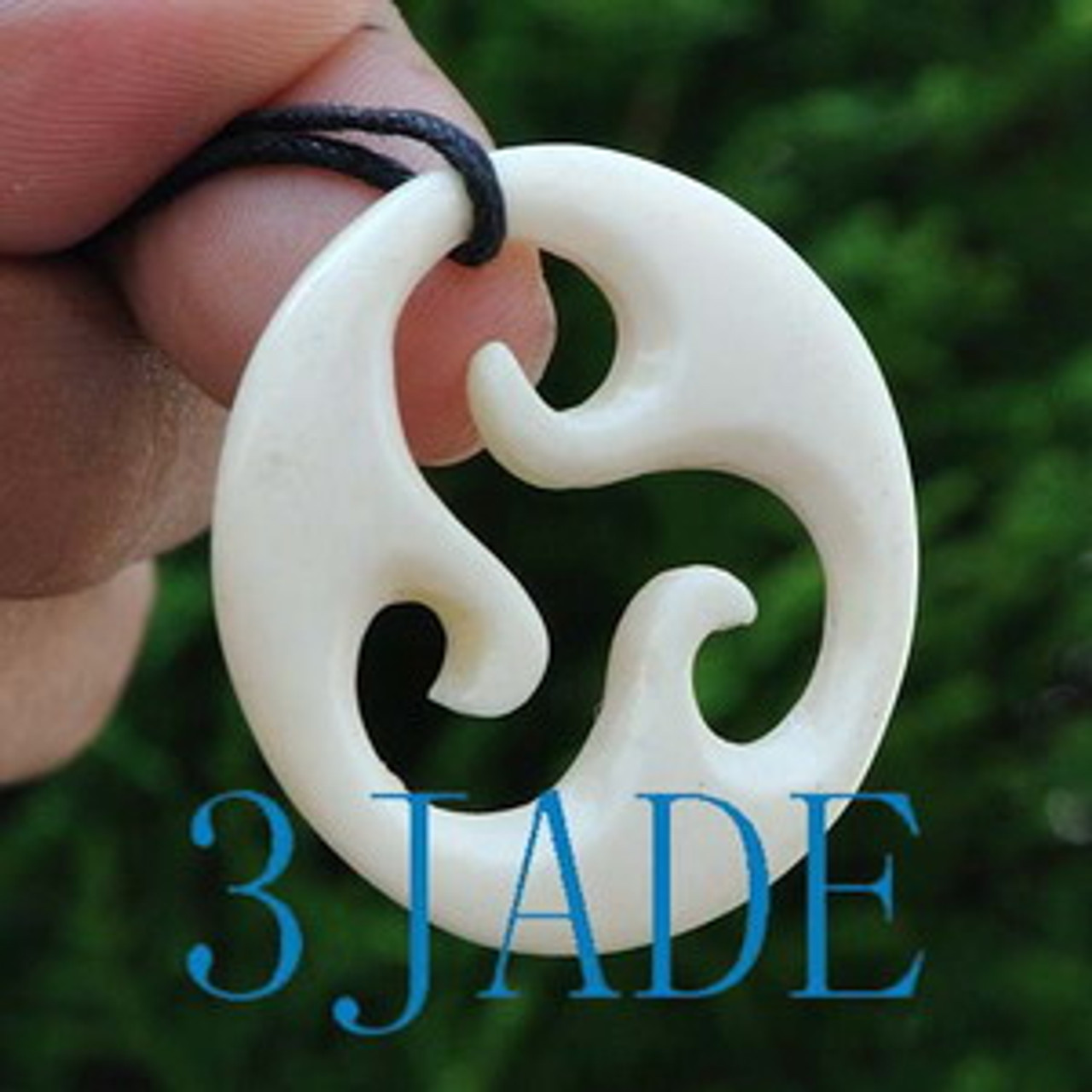 Hand Carved Bone Tri Koru Pendant New Zealand Maori Style Carving