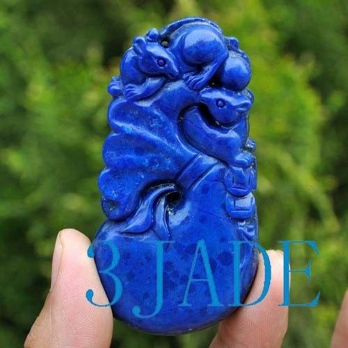 Natural Lapis Lazuli Gemstone Mouse Pendant / Carving / Art