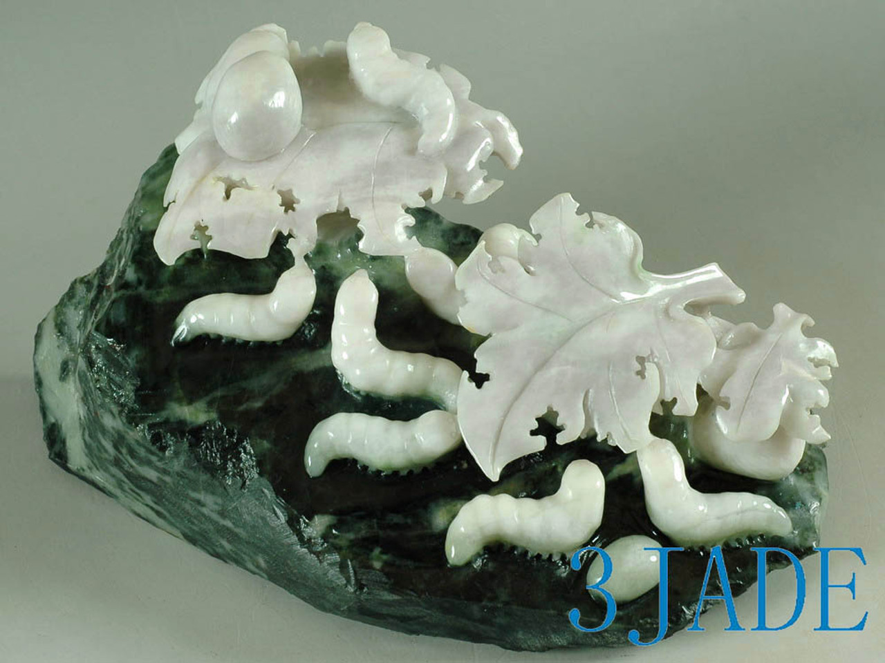 Natural Dushan Jade Silkworms Statue / Carving / Sculpture -J003359