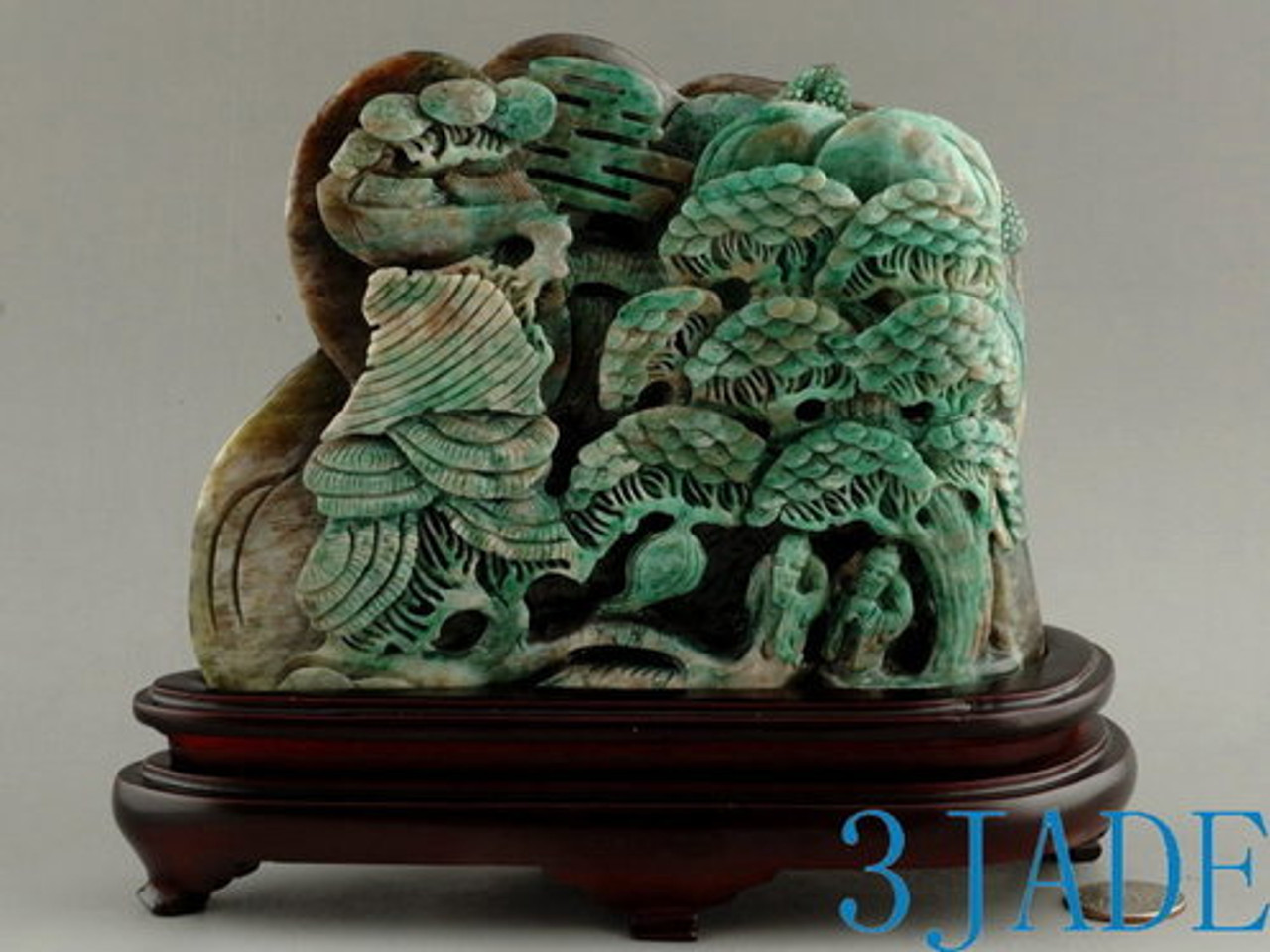 Natural Dushan Jade Carving: Reclusive Life Statue / Suiseki Stone Bonsai