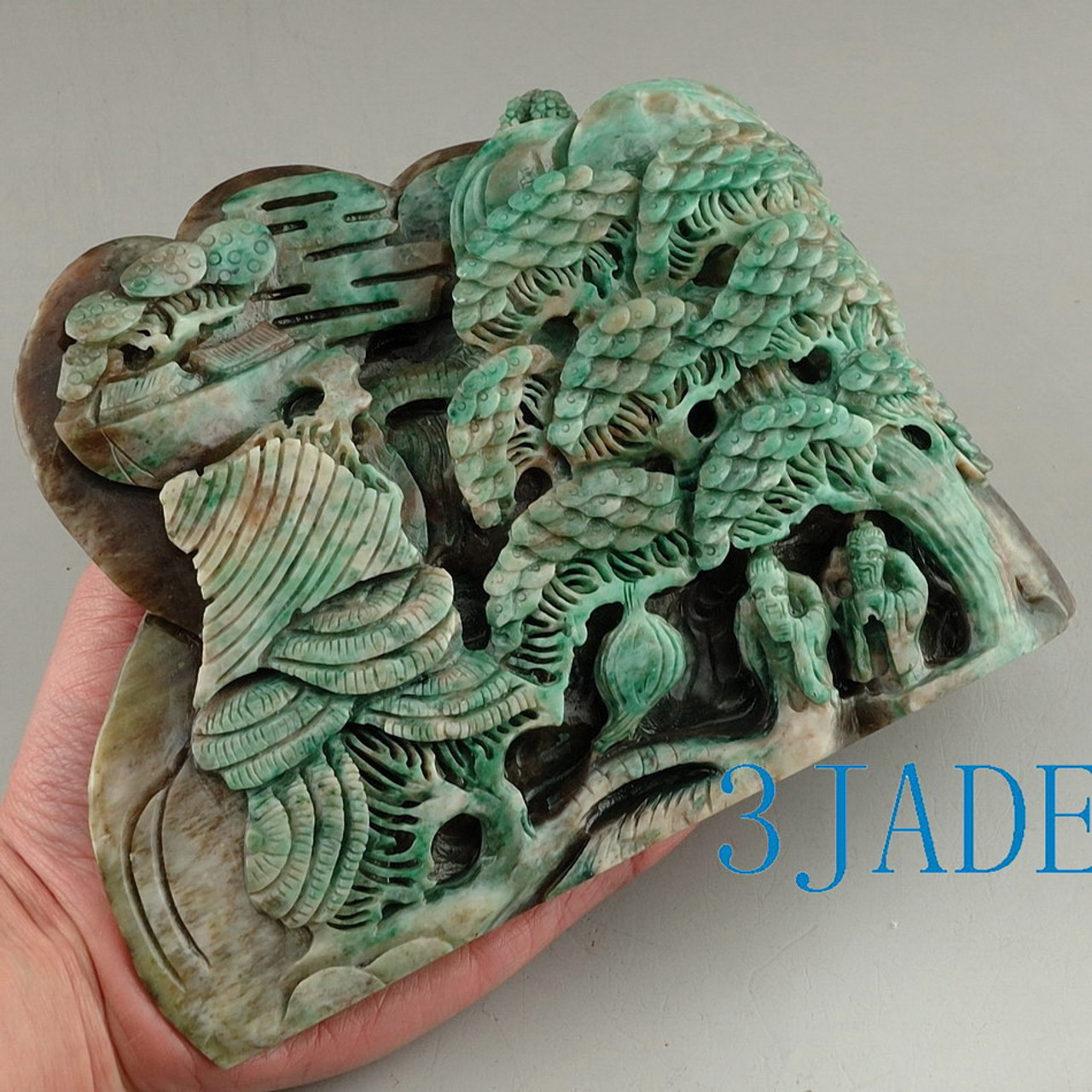 Natural Dushan Jade Carving: Reclusive Life Statue / Suiseki Stone Bonsai