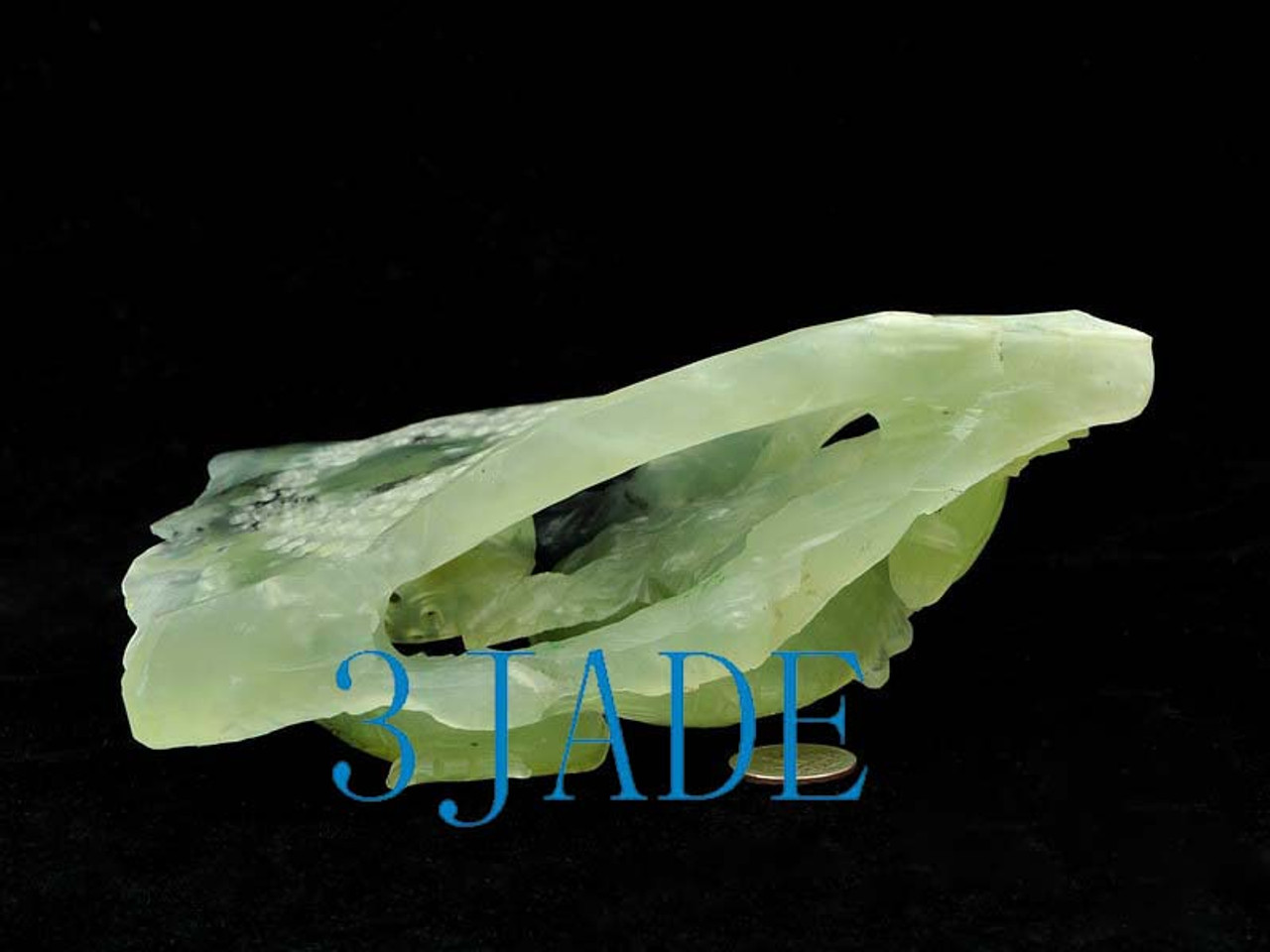 Natural Translucent Xiu Jade / Serpentine Carving / Sculpture: Koi Fish Statue -J004091