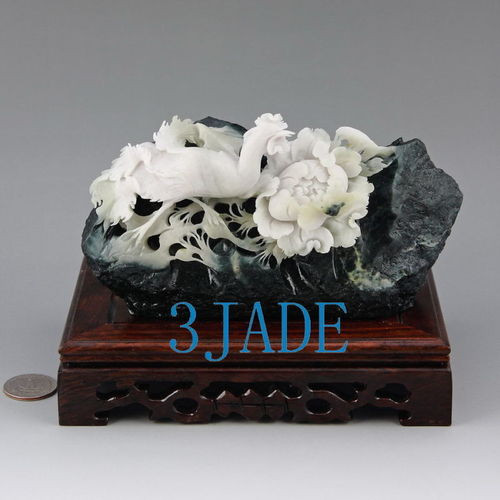 Natural Dushan Jade Carving/Sculpture: Phoenix & Peony